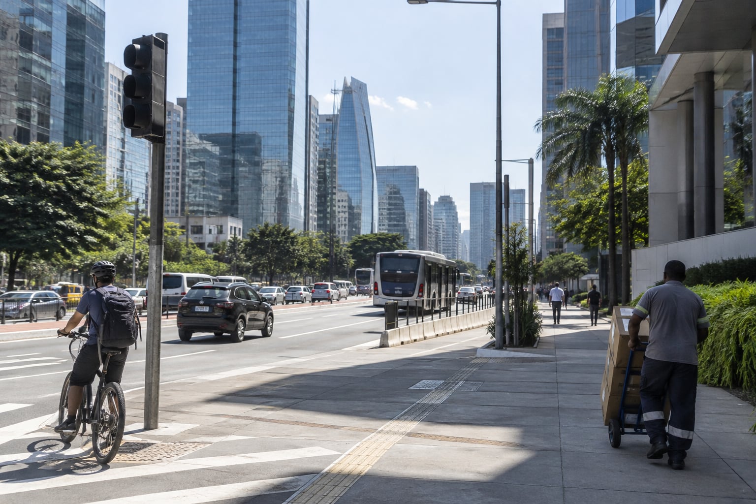 Avenida Doutor Chucri Zaidan em São Paulo com torres corporativas e trânsito diurno.